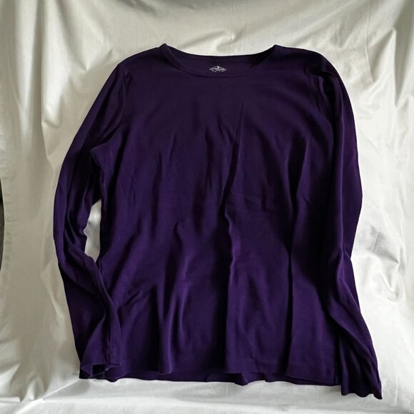 St Johns Bay Womens Long Sleeve Crewneck T-Shirts Size L Cotton Purple & Black C - Picture 2 of 6